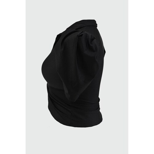 Blusa de satin con nudo Roman Fashion /Tallas Extras, 1850 (Negro) 