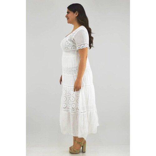 Vestido midi de algodón /Tallas Extras, 8536 (Blanco) 