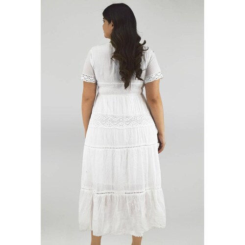 Vestido midi de algodón /Tallas Extras, 8536 (Blanco) 