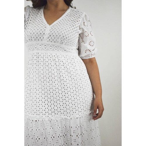 Vestido midi de algodón /Tallas Extras, 8536 (Blanco) 