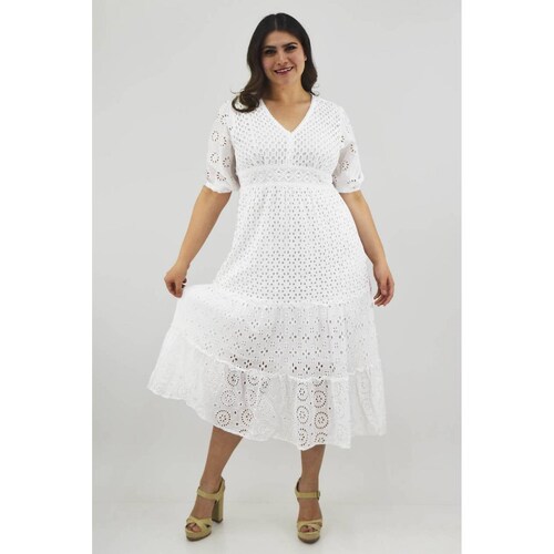 Vestido midi de algodón /Tallas Extras, 8536 (Blanco) 