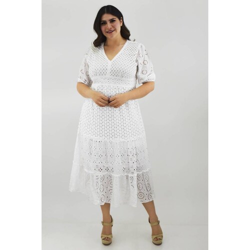 Vestido midi de algodón /Tallas Extras, 8536 (Blanco) 
