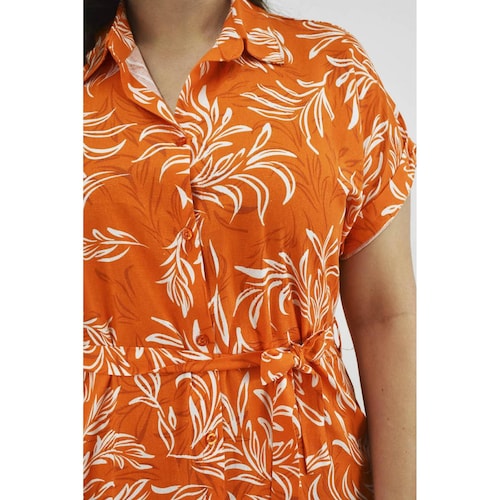 Vestido tropical de lino Roman Fashion /Tallas Extras, 2304 (Naranja) 