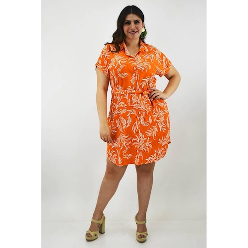 Vestido tropical de lino Roman Fashion /Tallas Extras, 2304 (Naranja) 