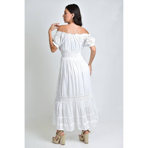 Vestido midi de algodon /Juvenil, 8518 (Blanco) 
