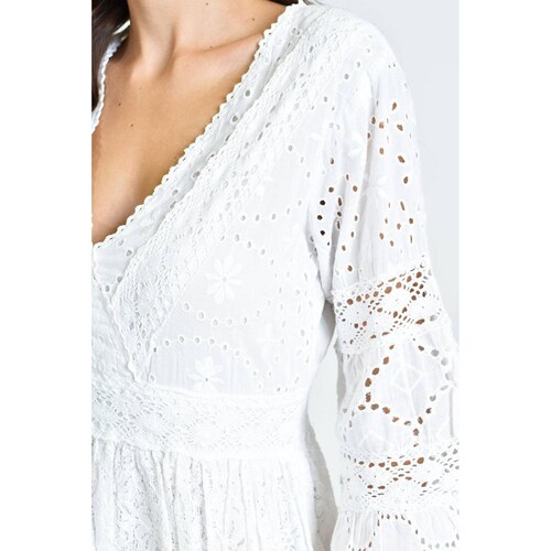 Vestido de algodon manga campana /Juvenil, 8537 (Blanco) 