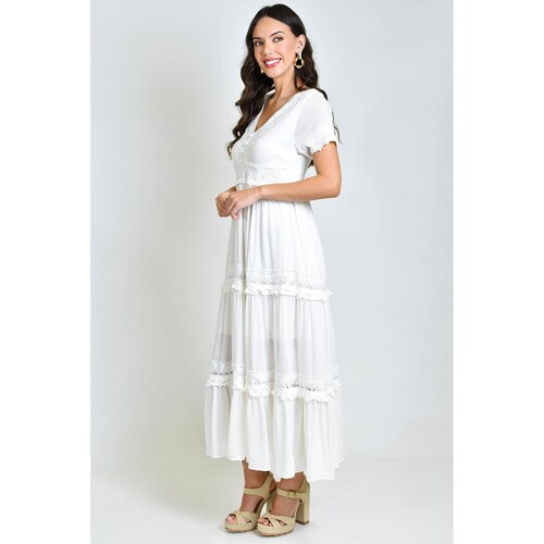 Vestido midi con detalle de encanje /Juvenil, 518 (Blanco) 