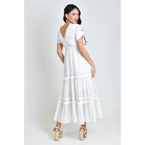 Vestido midi con detalle de encanje /Juvenil, 518 (Blanco) 