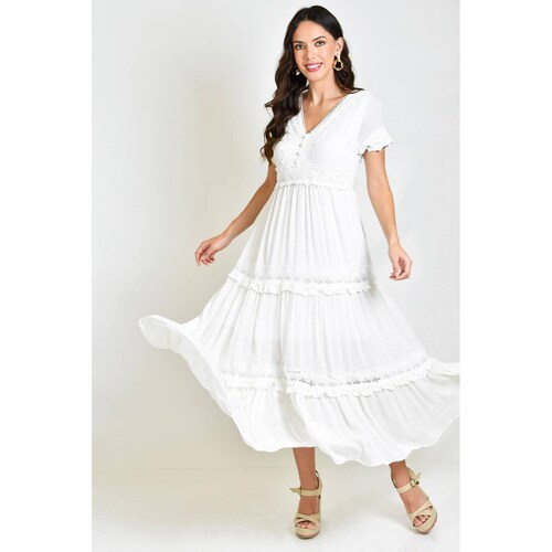 Vestido midi con detalle de encanje /Juvenil, 518 (Blanco) 