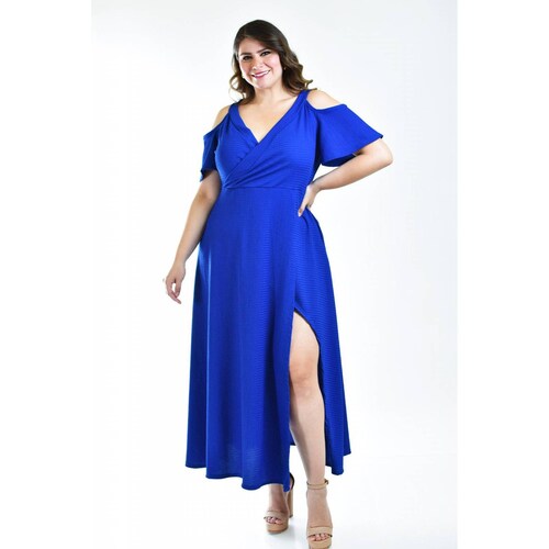 Maxi vestido con strech Roman Fashion /Tallas Extras, 4098 (Azul rey) 