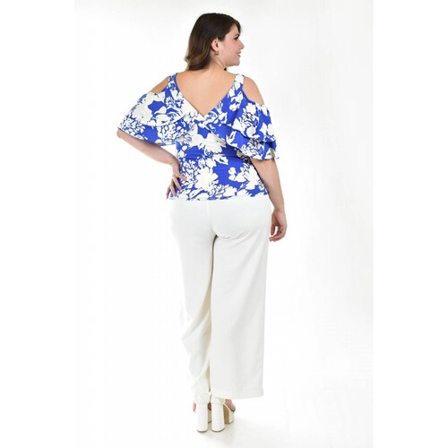 Blusa manga caída con olanes Roman Fashion /Tallas Extras, 1732 (Azul rey) 