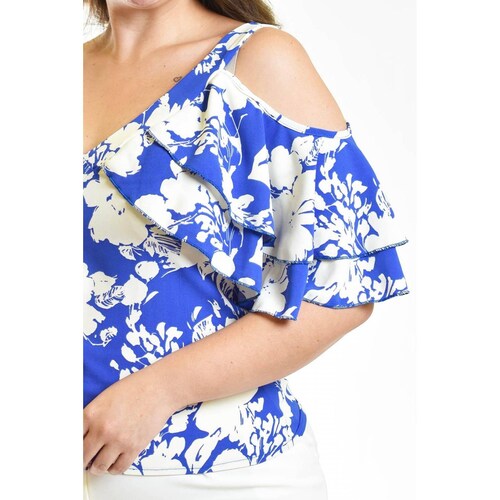 Blusa manga caída con olanes Roman Fashion /Tallas Extras, 1732 (Azul rey) 