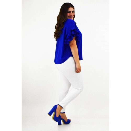 Blusa manga con olanes Roman Fashion /Tallas Extras, 2314 (Azul rey) 