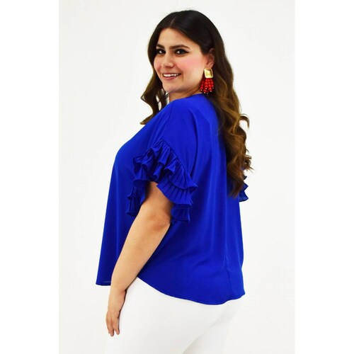 Blusa manga con olanes Roman Fashion /Tallas Extras, 2314 (Azul rey) 