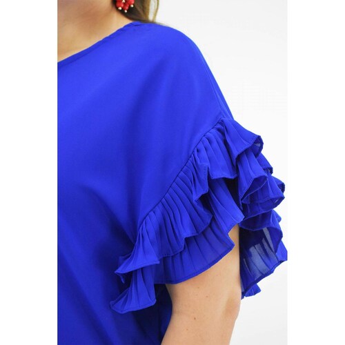 Blusa manga con olanes Roman Fashion /Tallas Extras, 2314 (Azul rey) 