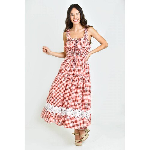 Vestido campesino Roman Fashion /Juvenil, 12187 (Rojo cuadros) 