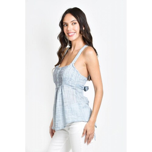 Blusa con detalle de crochet Roman Fashion /Juvenil. 1449 (Azul claro) 