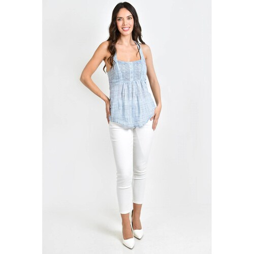Blusa con detalle de crochet Roman Fashion /Juvenil. 1449 (Azul claro) 