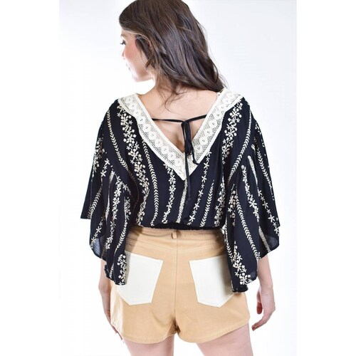 Blusa con detalles bordados Roman Fashion /Juvenil, 17027 (Negro) 