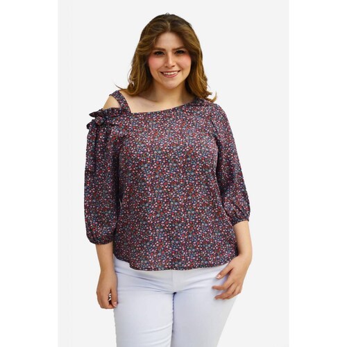 Blusa floreada con detalle en hombro Roman Fashion/Tallas Extras, 11734 (Azul marino) 