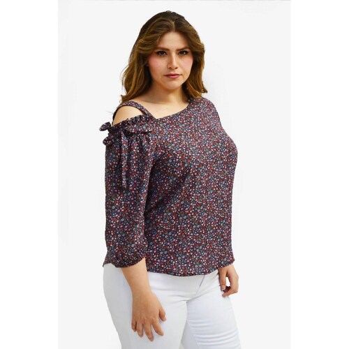 Blusa floreada con detalle en hombro Roman Fashion/Tallas Extras, 11734 (Azul marino) 
