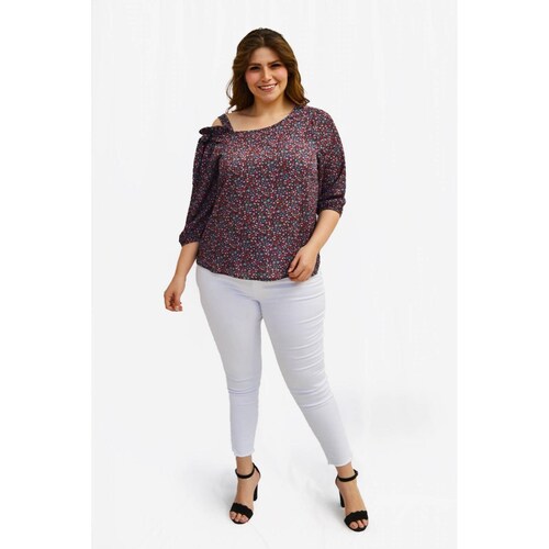 Blusa floreada con detalle en hombro Roman Fashion/Tallas Extras, 11734 (Azul marino) 