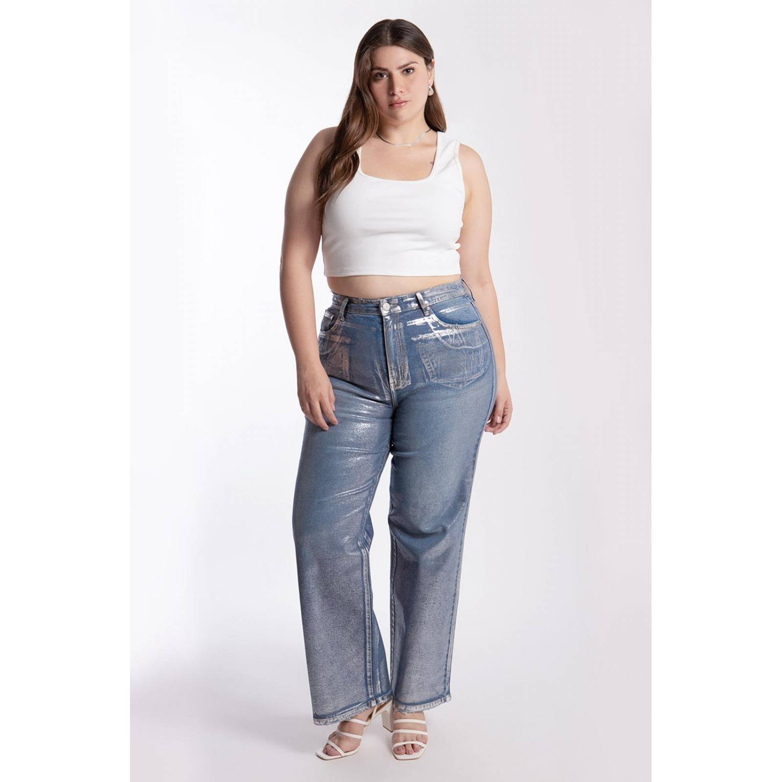 Jeans efecto metalizado /Tallas Extras, 6617 (Plateado)
