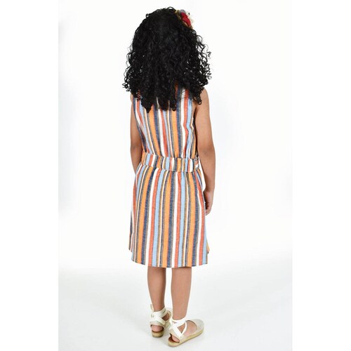 Vestido de niña lino multicolor Roman Fashion /Kids, 35081 (Rayas multicolor) 
