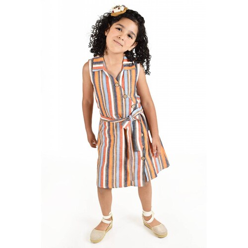 Vestido de niña lino multicolor Roman Fashion /Kids, 35081 (Rayas multicolor) 