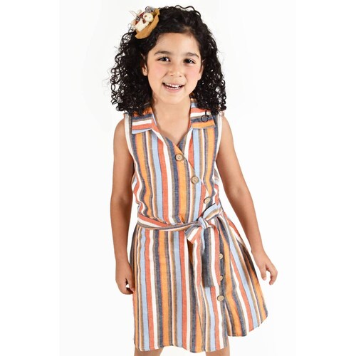 Vestido de niña lino multicolor Roman Fashion /Kids, 35081 (Rayas multicolor) 