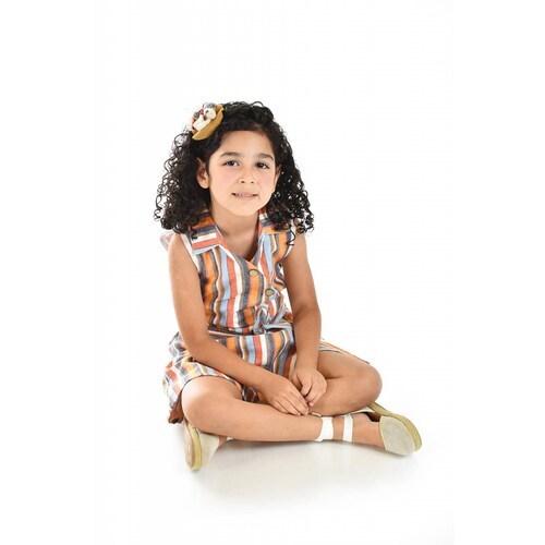 Vestido de niña lino multicolor Roman Fashion /Kids, 35081 (Rayas multicolor) 