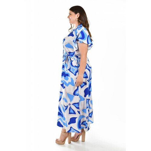 Vestido largo estampado abstracto Roman Fashion /Tallas Extras, 4338 (Azul rey) 