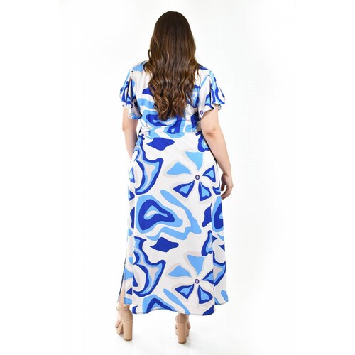 Vestido largo estampado abstracto Roman Fashion /Tallas Extras, 4338 (Azul rey) 