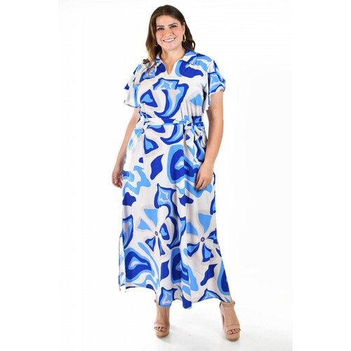 Vestido largo estampado abstracto Roman Fashion /Tallas Extras, 4338 (Azul rey) 