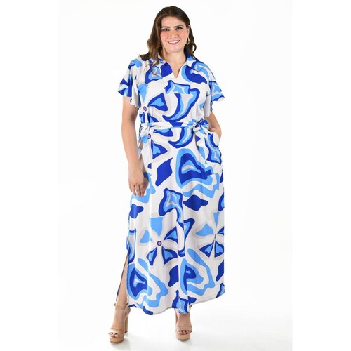 Vestido largo estampado abstracto Roman Fashion /Tallas Extras, 4338 (Azul rey) 