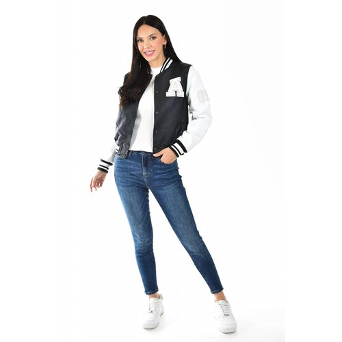 Chamarra universitaria Roman Fashion /Juvenil, 6787 (Negro /Blanco) 