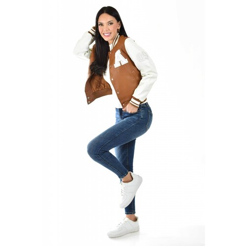 Chamarra universitaria Roman Fashion /Juvenil, 6787 (Cafe /Blanco) 