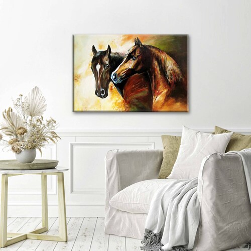 Cuadro Decorativo Canvas Hermosos Caballos óleo 105x70