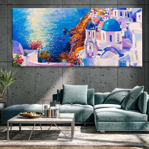 Cuadro Decorativo Canvas Pintura óleo Santorini  160x80