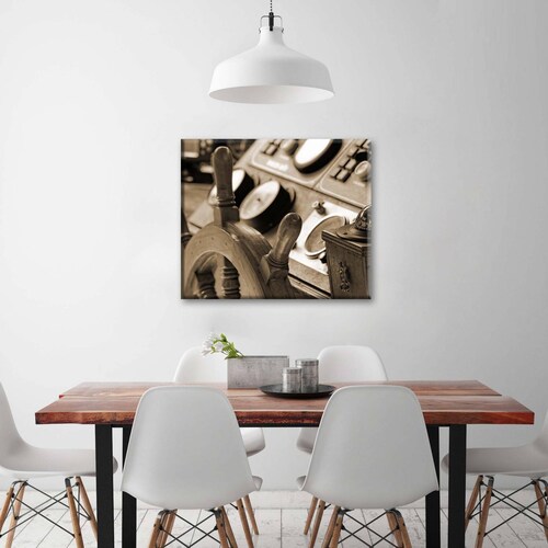 Cuadro Decorativo Canvas Timón De Barco Sepia 130x130