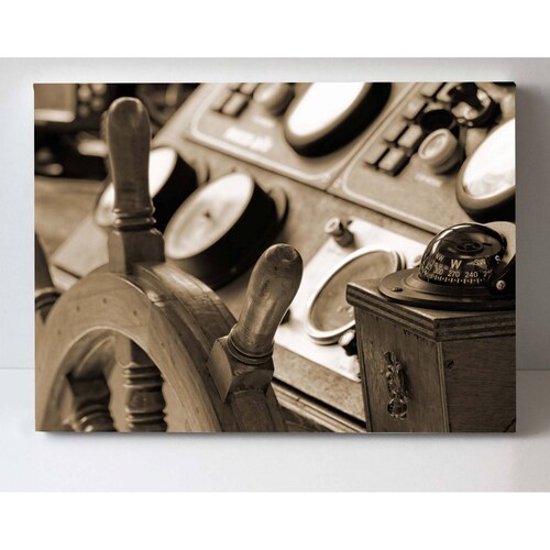Cuadro Decorativo Canvas Timón De Barco Sepia 135x90