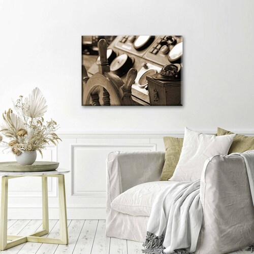 Cuadro Decorativo Canvas Timón De Barco Sepia 135x90