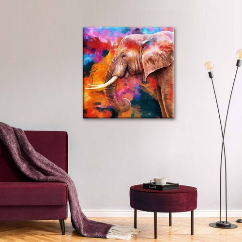 Cuadro Decorativo Canvas Bello óleo de elefante 70x70