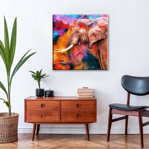Cuadro Decorativo Canvas Bello óleo de elefante 50x50