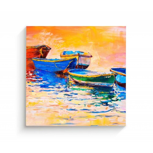 Cuadro Decorativo Canvas Oleo Barcos Puesta de Sol 130x130