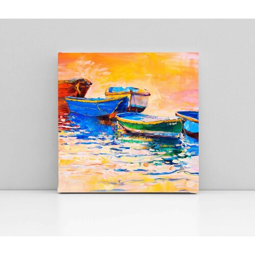 Cuadro Decorativo Canvas Oleo Barcos Puesta de Sol 130x130