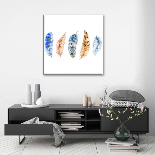Cuadro Decorativo Canvas Conjunto de Plumas Boho 70x70