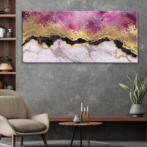 Cuadro Decorativo Canvas Mármol rosa y dorado 80x40