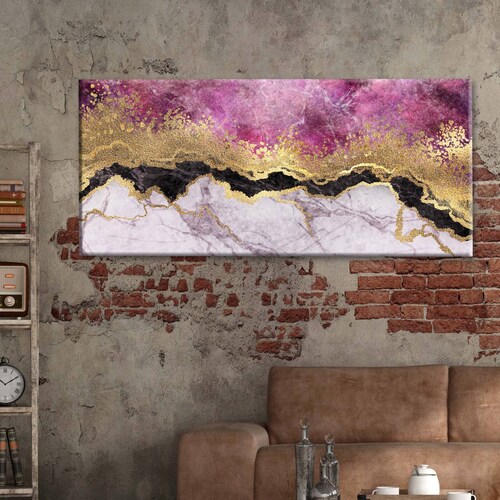 Cuadro Decorativo Canvas Mármol rosa y dorado 80x40
