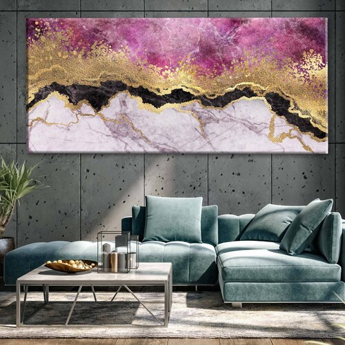 Cuadro Decorativo Canvas Mármol rosa y dorado 80x40